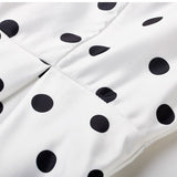 White 1950s Sweetheart Ruffle Sleeveless Black Dot Dress