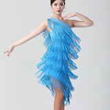 1920s Flapper Charleston Party Costumes Sexy One Shoulder Tiered Fringe Dress Latin Salsa Rumba Dance Dress