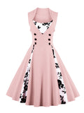 Floral Patchwork Summer 50s Retro Cotton Dresses for Women Button High Waist Birthday Party 4XL 5XL Vintage Dress