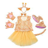 Kids Party Giraffe Animal Ear Headband Tail Tie Tutu Dress Set Animal Cosplay Halloween Costume for Birthday Gift Christmas