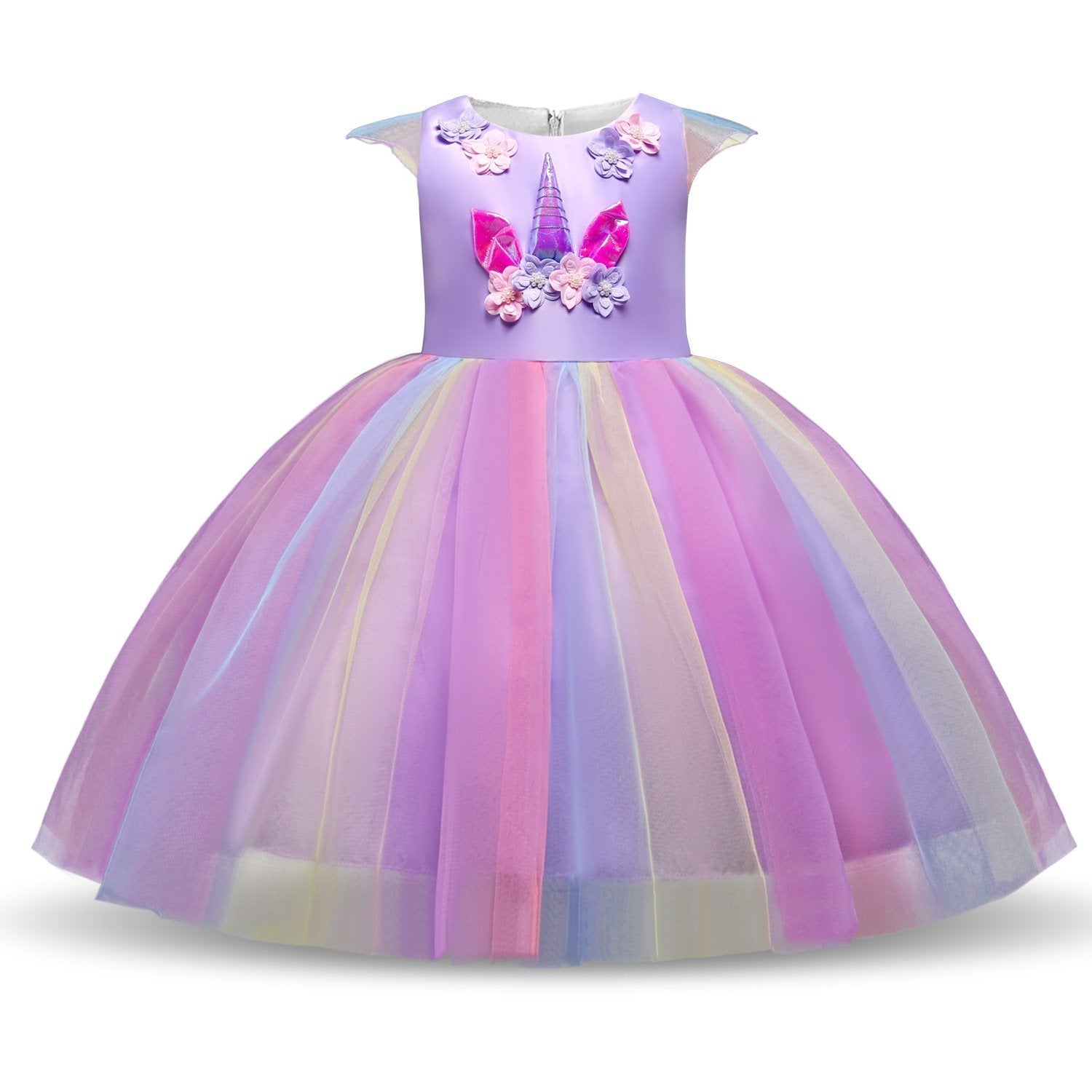 Girls Flower Unicorn Birthday Outfits Fancy Costume Princess Dress up Lace Tulle Pageant Party Dance Gown