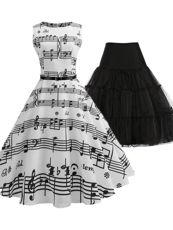 2PCS Top Seller 1950s Music Note Dress & Black Petticoat