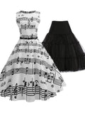 2PCS Top Seller 1950s Music Note Dress & Black Petticoat