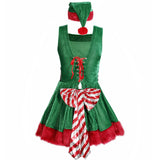 High Quality Sexy Adults Womens Green Elf Santa Claus Christmas Costume Sexy Santa Cosplay Xmas Outfit Fancy Dress