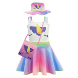 Girls Summer Colorful Unicorn Braces Dress Children Toddler Princess Party Pleated Dressses Baby Children Off Shoulder Frocks