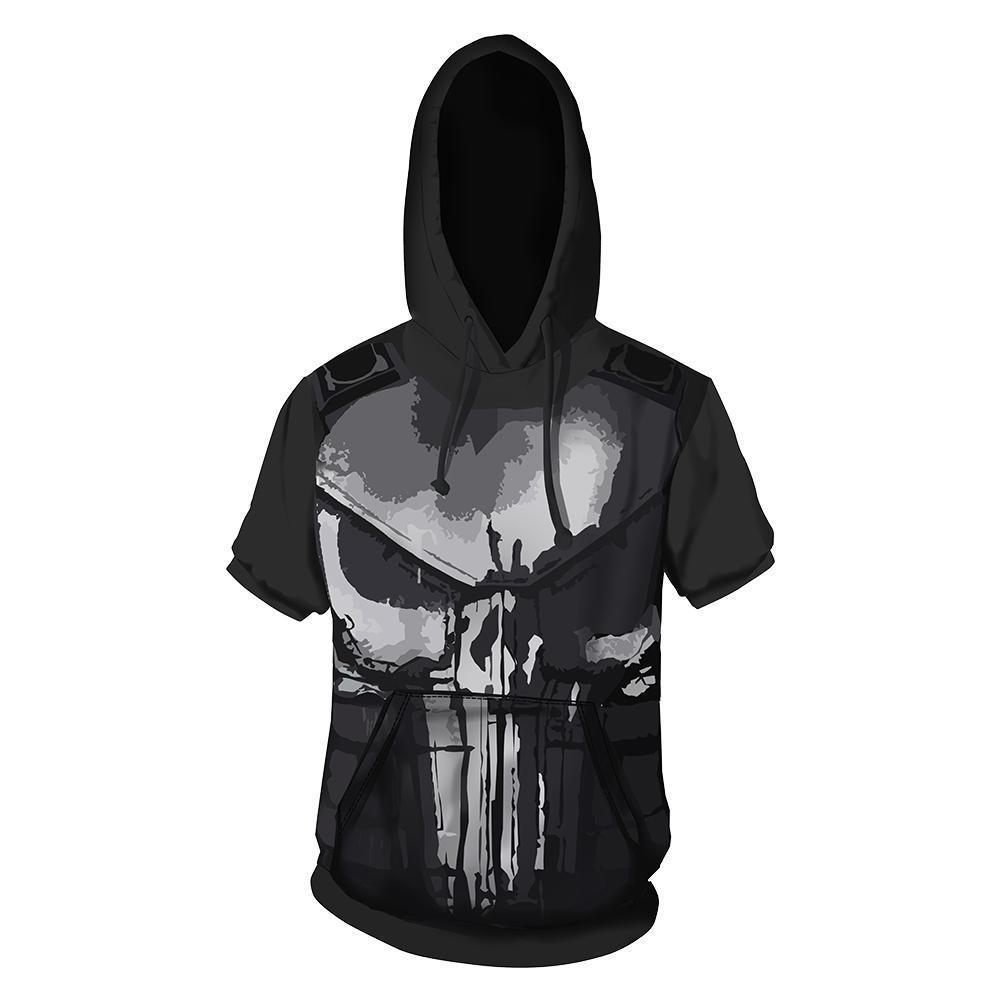 Punisher Costume Superhero Halloween Unisex Cosplay Hooded T-shirt