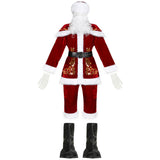 9pcs/set Xmas Santa Claus Suit Adult Christmas Cosplay Costume Red Deluxe Velvet Fancy Xmas Party Man Costume