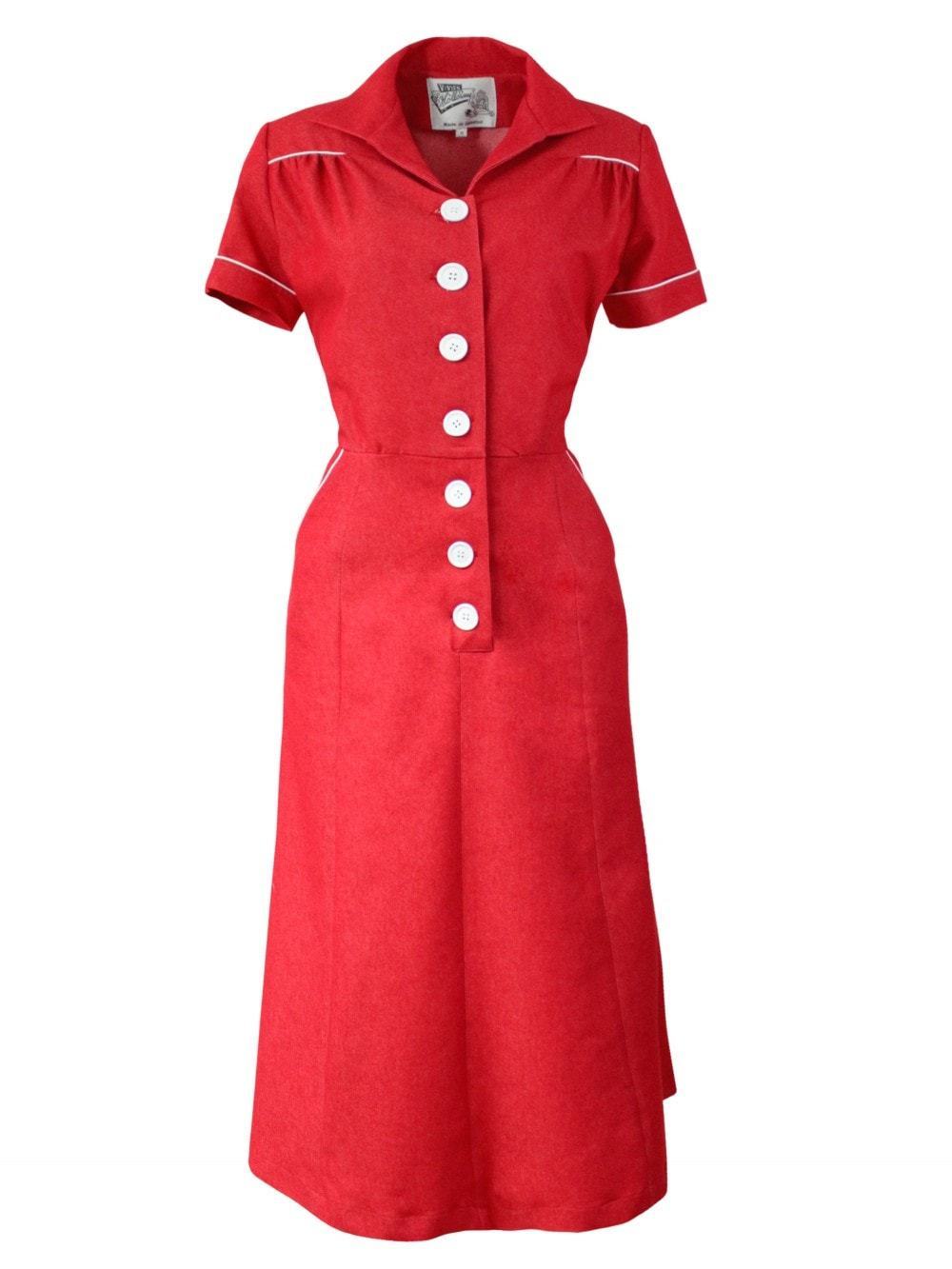 Red 1940s Botton Tea dress