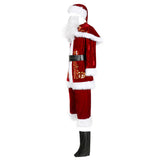 9pcs/set Xmas Santa Claus Suit Adult Christmas Cosplay Costume Red Deluxe Velvet Fancy Xmas Party Man Costume