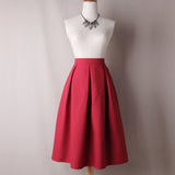 1950s Solid High Waist Pleated Skirt