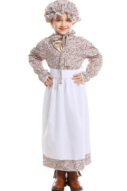 Little Girls Halloween Cosplay Costume Colonial Peasant Dress Outfit