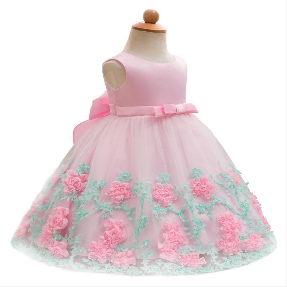 Girls Tutu Bow Dress Flower Petals Princess Dress with 3D Roses for Birthday Wedding Party