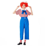 Halloween Women Humor Striped Clown Costume Fancy Cosplay Performance Outfit