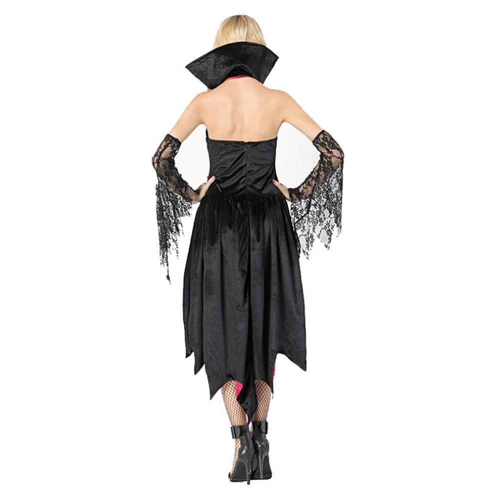Adult Women Halloween Vampire Collar Dress Evil Queen Costume for Carnival Performance Fancy Dress