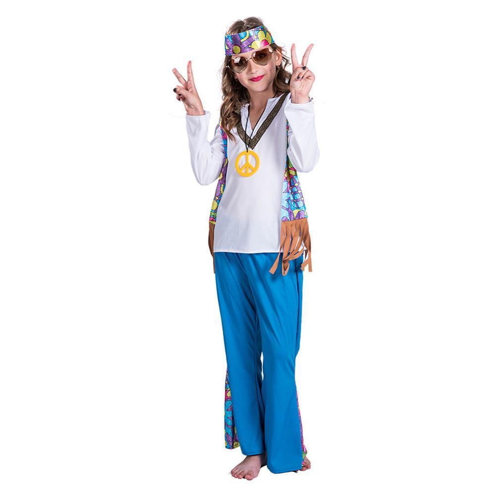 Girls Peace and Love 60s Hippie Costume for Halloween Party Stage Performance Set