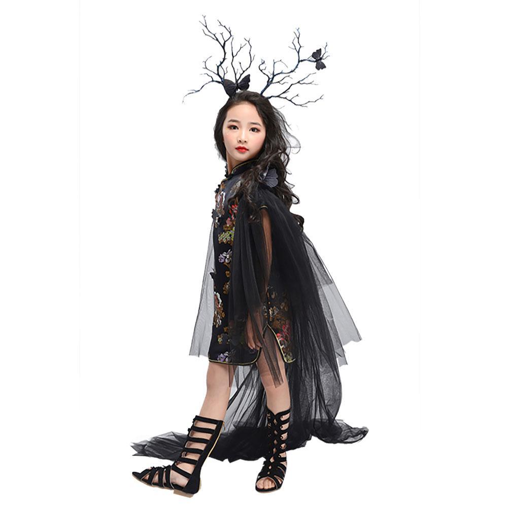 Girls Halloween Chinese Cheongsam Style Retro Creative Costume Party Fancy Flower Dress
