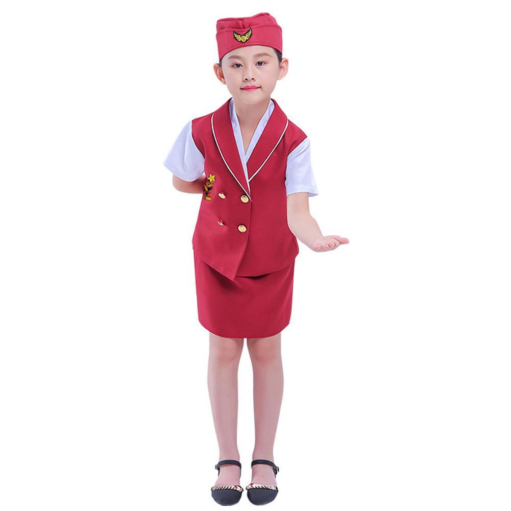 Girls 3Pcs Clothes Outfits Flight Attendant Uniform