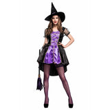 Halloween Women Costume Purple Witch Woman Dresses with Hat Carnival Cosplay Costumes Sorceress Clothes