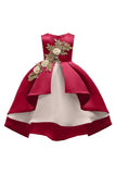 Girls Christmas Flower Embroidery Ruffles Party Wedding Dresses