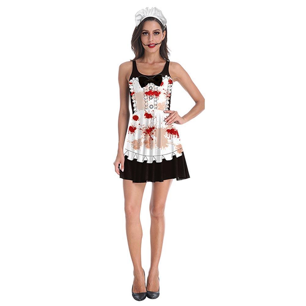 Halloween Horror Role-Playing Costume Cosplay Stage Suit Bloody Maid Dress