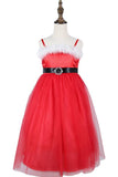 Girl's Christmas Sash Bow Spaghetti Straps Party Dress Up