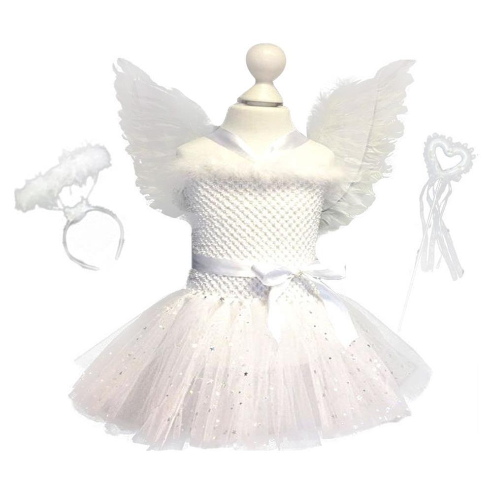 Girls Angel Dress Costume Halloween Party Stage Props Set Tulle Tutu Dress Up