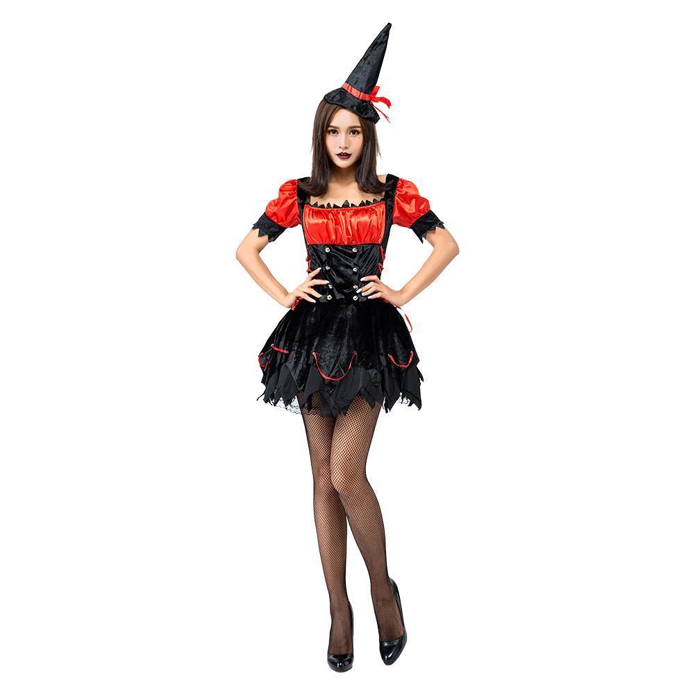 Adult Woman Black Red Hot Sexy Witch Halloween Costume