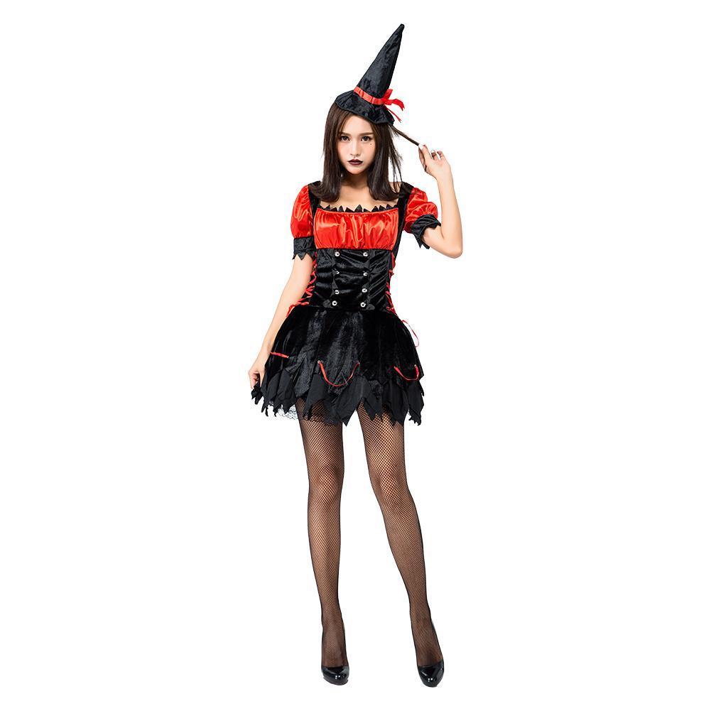 Adult Woman Black Red Hot Sexy Witch Halloween Costume