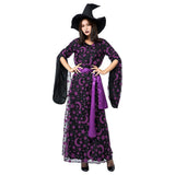 Adult Women Halloween Purple Star Moon Magic Broom Witch Costume Funny Cosplay Outfit Long Dress