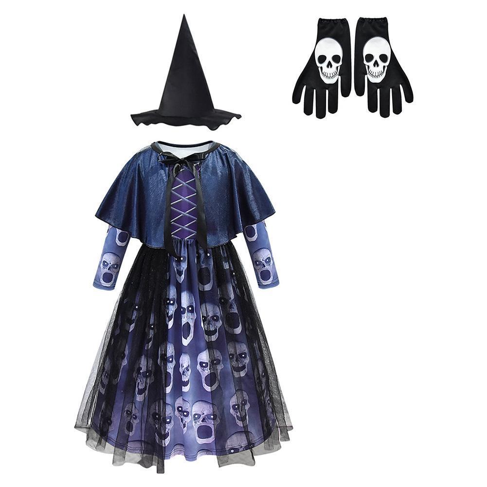 Girls Halloween Witch Dress Ghost Skull Print Devil Fancy Party Dress Halloween Party Dress