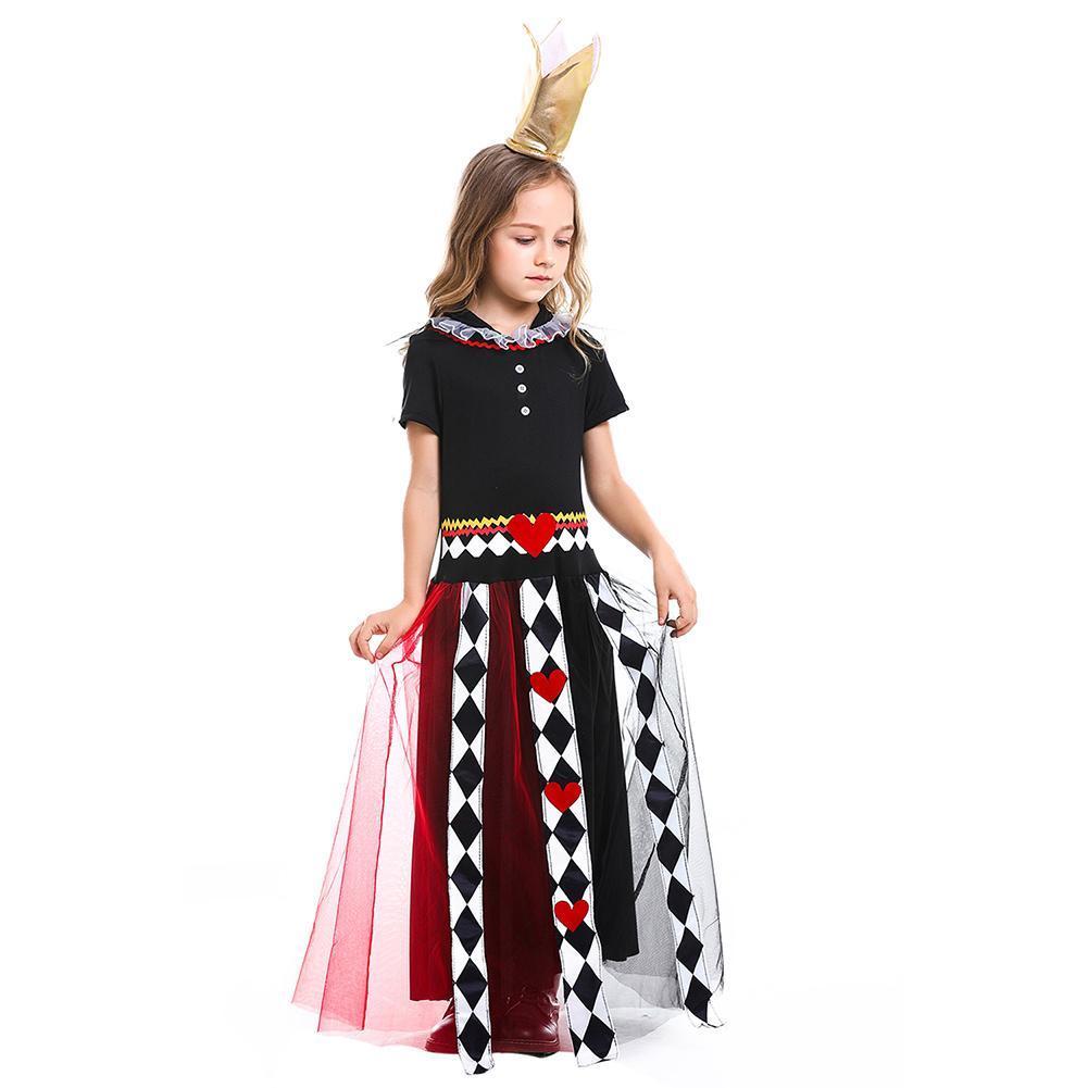Girls Poker Queen Costume Dress Halloween Cosplay Party Summer Short Sleeve Maxi Dresses