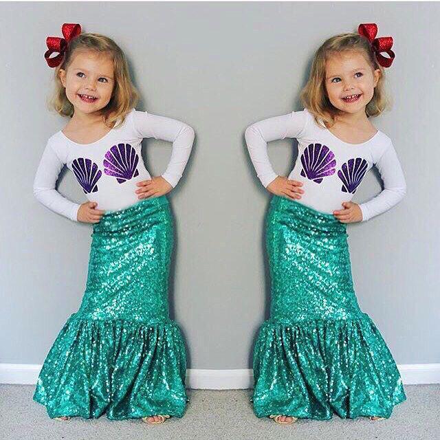 Kid Girls Clothes Mermaid Outfit Costume Shirt Dress 3-8 years old