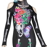 Vocole Day of The Dead Skeleton Maxi Dress Costume Halloween Fancy Dress