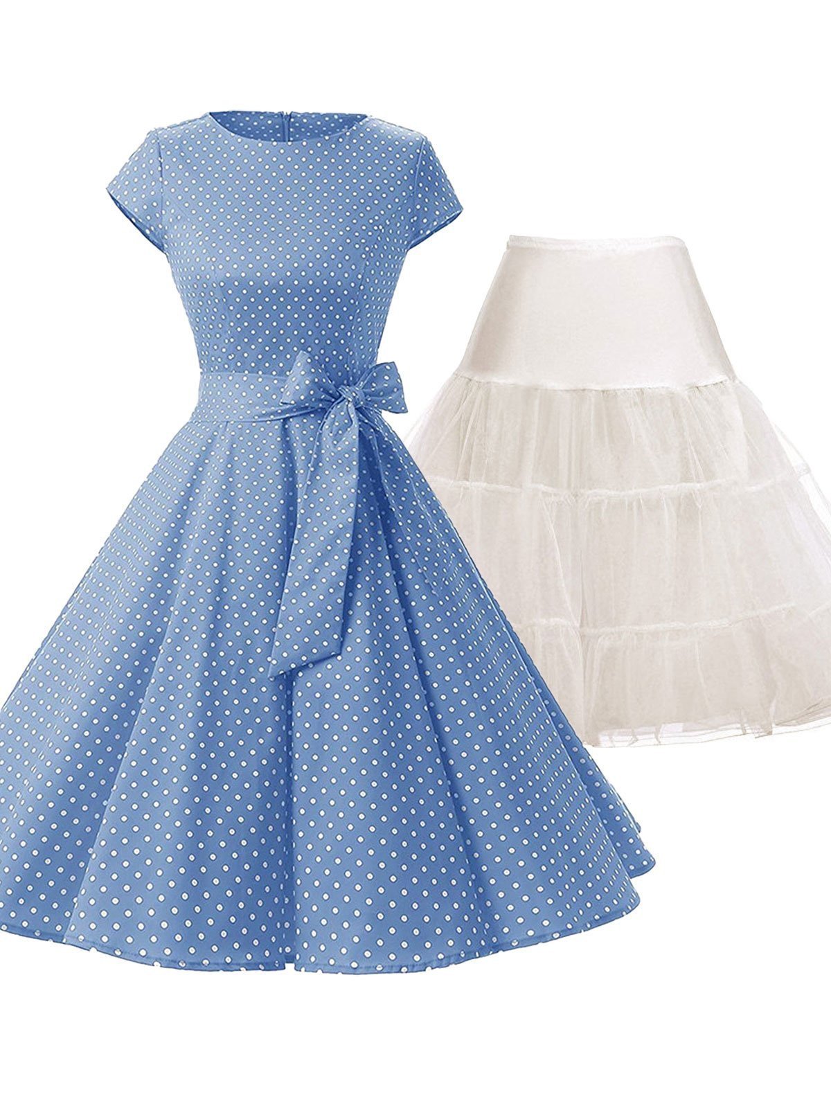 2PCS Top Seller Blue Polka Dot 1950s Dress & White Petticoat