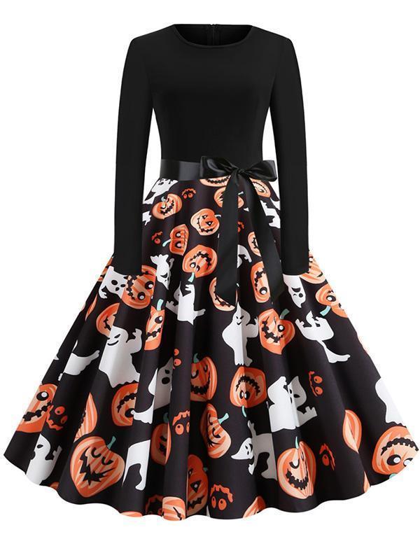 Halloween Pumpkin Print Casual Dress