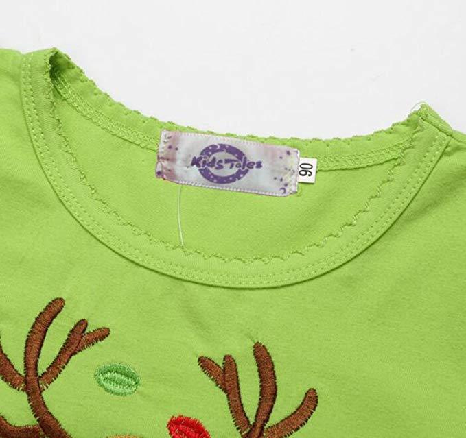 Baby Girls Christmas Embroidery Deer Ruffle Tutu T-shirt Dress Stripe Pant Outfit