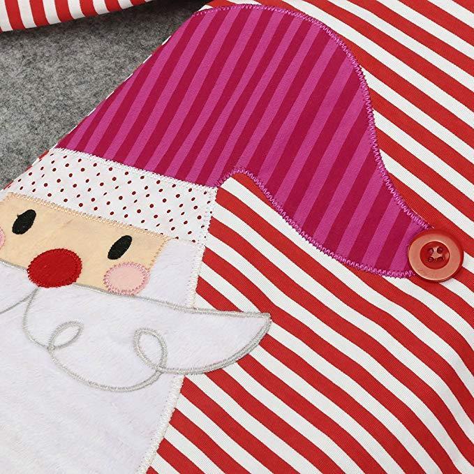 Baby Girl Striped Christmas Deer Dress Santa Outfits Pajamas Set