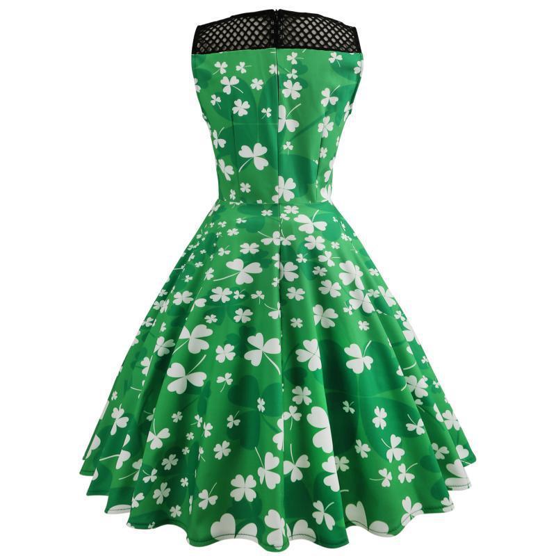 Green Lucky Shamrock Dress Sleeveless Lace Patchwork Dress ST. Patrick's Day Costume