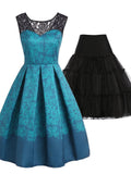 2PCS Top Seller Blue 1950s Dress & Black Petticoat