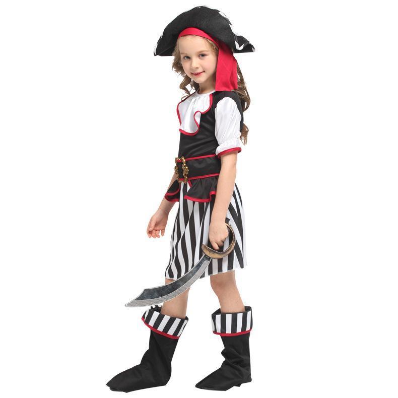 Halloween Costumes for Girls Black White Elegant Pirate Costume Suit Party Carnival Dress