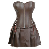 Plus Size Women Steampunk Faux Leather Waist Cincher zipper Boned Bustier Top Corset Dress Overbust Brocade Sexy over Size S-6XL