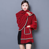 Autumn Woman Cloak Shawl Lantern Sleeve Pocket Tassel Coat Elegant Loose Casual Knit Cardigans