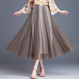 Korean Spring High Waist Bright Color Mesh Women Solid A-Line Skirts