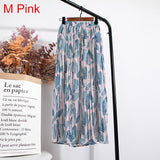 High Waist Floral Print Mid Calf Long Pleated Women Summer Vintage Elegant Chiffon Midi Skirt