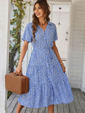 Vintage Boho Floral Print Summer Dress Women Casual Loose Holiday Beach Sundress