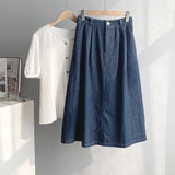 Summer Women High Waist Casual Denim Loose Button A-Line Skirt