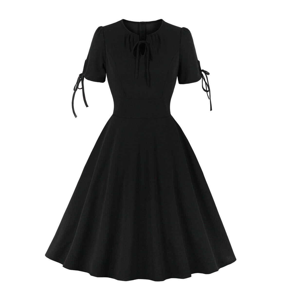 2021 Solid Color Black Women Party Swing Midi Tunic Dress V Neck Cotton Retro Vintage 40s 50s 60s 70s Casual Rockabilly Sundress