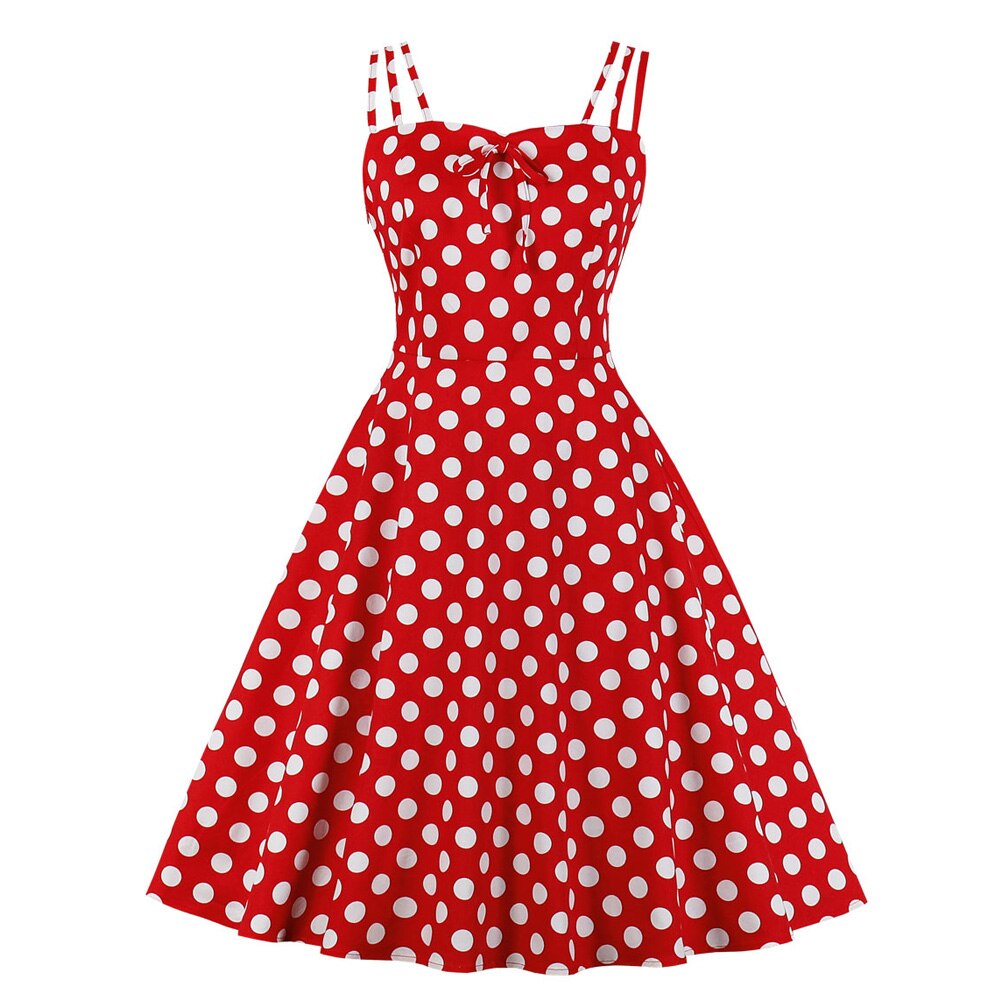 Red White Polka Dot Cotton Spaghetti Strap Robe Pin Up Swing Retro Vintage Dress