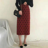 Autumn Women Elastic High Waist Dot Knit Elegant Straight Skirt Streetwear