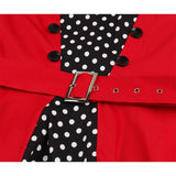 Elegant Vintage 50s 60s Retro Cotton Belt Red Polka Dot Patchwork Robe Pinup Swing Casual Dress